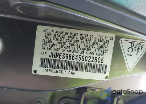 2005 Honda Civic Hybrid Hybrid W/Ulev (Cvt) from USA, damaged, VIN JHMES96645S022805